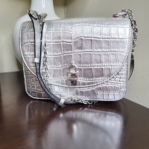 Rebecca Minkoff Silver Croc Embossed Crossbody Bag